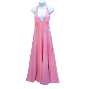 Nwt ZARA Pink Halter Deep V-Neckline Backless Flowing Maxi Dress Women Size L